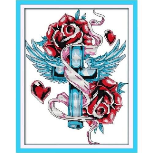 Rose cross cross stitch kit flower aida 18ct 14ct count fabric canvas cotton stitching embroidery DIY handmade needlework plus