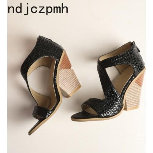 Womens Sandals summer The New fashion Comfortable Open toe Sexy zipper Wedge High heel shoes women plus size 34-48 black
