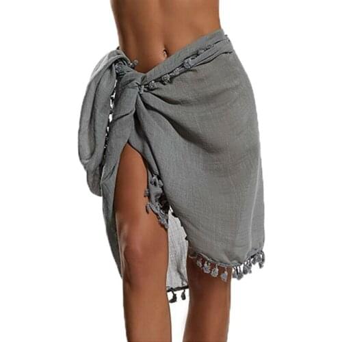 Sexy Women Beach Skirts 2019 Summer Beach Sarong Bikini Cover-Ups Wrap Skirt Towel Open-Back Solid Beach Cover Ups Lady Swimwear