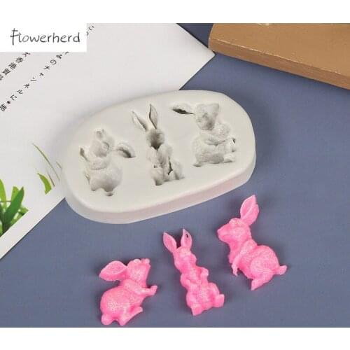 DIY Fondant Silicone Mold 3 Cute Bunny Shape Chocolate Mold Creative Cake Decoration Handmade Soap Mold Candy Mold Pastry Tools