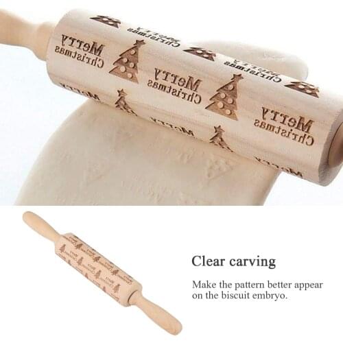 Embossing Engraved Rolling Pin Cookies Fondant Cake Dough Roller Baking Accessories Merry Christmas Tree Patterned Kitchen Tool