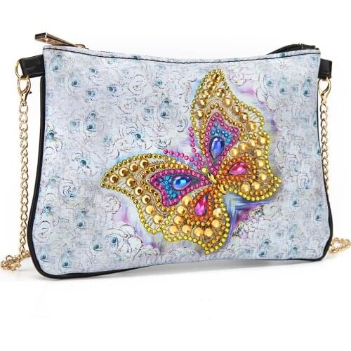 5D DIY Diamond Painting Leather Shoulder Bag Women Crossbody Chain Bags DIY Diamond Butterfly Shoulder Bag Wallet Pouch Gift