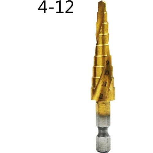 4-12mm Hss Step Drill Bit Spiral Cone Hole Cutter Taper Metric Titanium Coated Flute Pagoda Metal Wood Hex Conical Core Drill