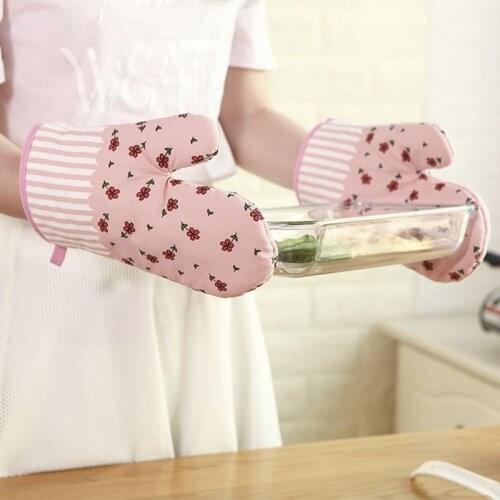 1 Pair Microwave Oven Gloves Insulation Mat Heat-resistant BBQ Cooking Baking Gloves Household Kitchen Pot Oven Holder Mittens