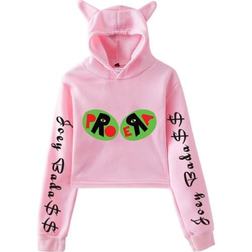 Cat Cropped Hoodie Female Sweatshirt Joey Badass Sweatshirt Casual Crop Top Womens Hoodie Harajuku Hip Hop Clothes