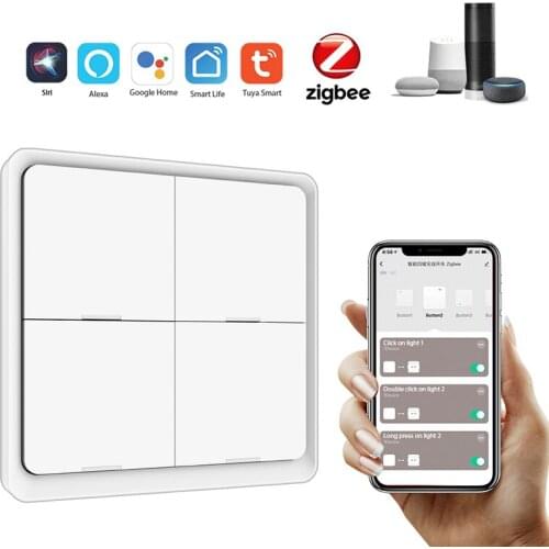 Tuya Smart Zigbee 4 Gang Wireless Switch Sticker Battery Power Scenario Switch Support Zigbee2mqtt Home Assistant Smart Home Aut