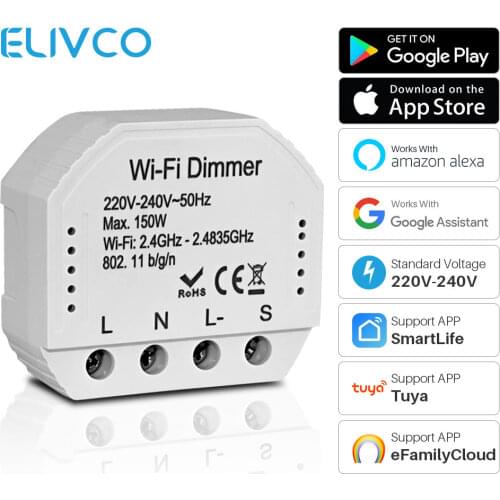 1Gang 2 Way DIY Smart WiFi Switch Dimmer Breaker Module Tuya Smart Life APP Control Smart Home Compatible Alexa Google Home