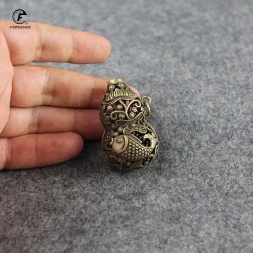 Vintage Copper Hollow out carp Gourd Incense inserted Figurine Tea Set Ornament Retro Brass Desk Decorations Home Decor gift