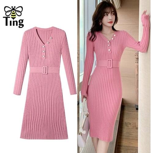 Tingfly Winter Autumn Chic Street Knitting Bodycon Sexy Dress Button Curve Fitness Stretchy Knit Dresses Zaful Clothes Classic