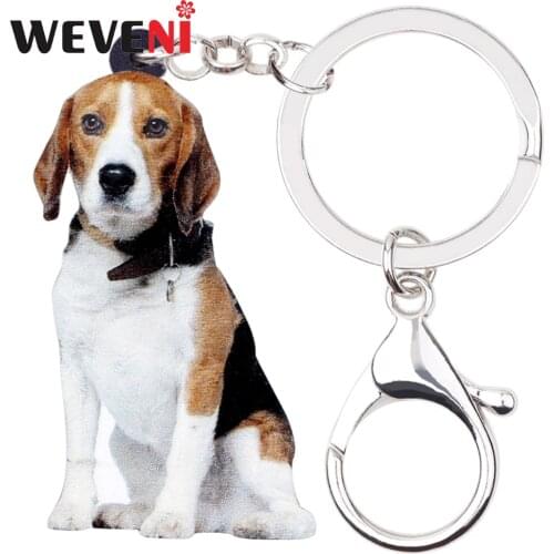 WEVENI Original Acrylic Beagle Dog Key Chains Keychain Ring New Trendy Animal Jewelry For Women Girls Bag Car Charms Drop Ship
