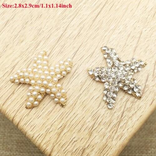 50pcs Rhinestone Applique Button Charms Starfish Flatback Pearl Crystal Hairpin Wedding Brides Hair Decor Invitation Earring DIY