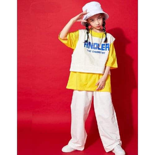 Hip-Hop Clothing For Kids New Summer Short Sleeve T-Shirt Boys Street Dance Stage Costumes Girls Jazz Practice Clothes DQL5842