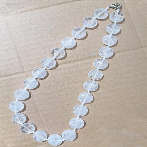 1 Strand/25Pcs 16x6mm Wholesale Natural White Crystal Round Pendant Necklace Jewelry Ornaments 16.5inch S353