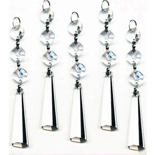 10 Sets/50 Sets 14mm Octagon Beads+ 63mm Crystal Drops For Chandeliers Party Supply Chain Glass Garland Strand For Wedding