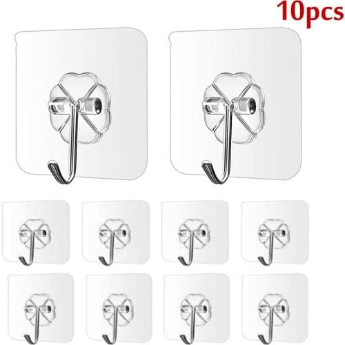10PCS 6X6cm Transparent Wall Hooks Waterproof Self Adhesive Hanging Hook Seamless Suction Cup Sucker For Kitchen Bathroom Office