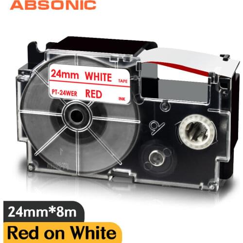 1PK XR 24WER Red on White Compatible Casio 24mm Label Tape 8m Length Replacement for Casio Label Printer KL-8100 KL-8200 KL-C500