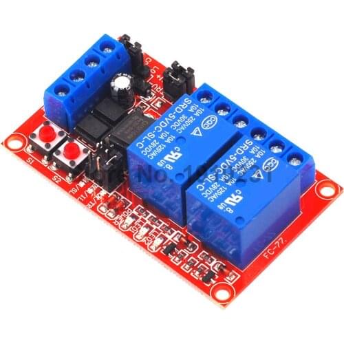 2 Channel Button Self-locking Interlock Three-selection One Relay Module High and Low Level Trigger with Switch Light 5V 12V 24V