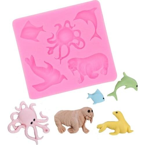 2021 Resin Mold Ocean Silicone Mold Pink Theme Octopus Dolphin Sea Lion Fish DIY Keychain Mold Moldes Cake Decorating Tools