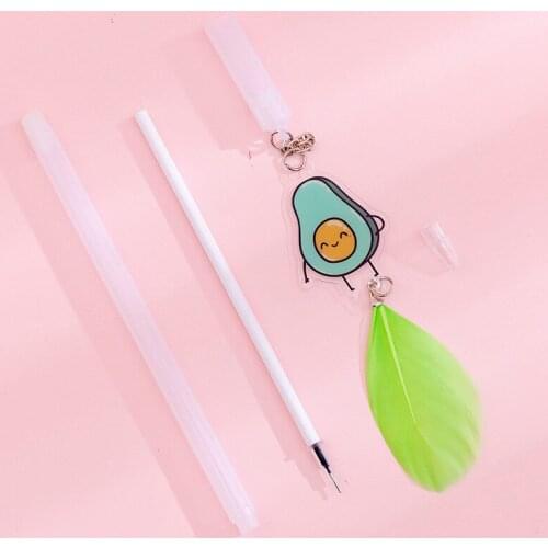 24 PCs Gel Pen Cute Korean Creative Avocado Feather Pendant Gel Pens Set Student Neutral Pen Kawaii School Supplies Wholesale
