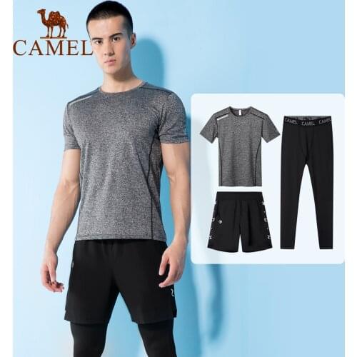 CAMEL 3pcs Sports Suits Men Basketball Clothes Summer Morning Running Suits Mens Fitness Suite Gym Quick-drying Training Clothes