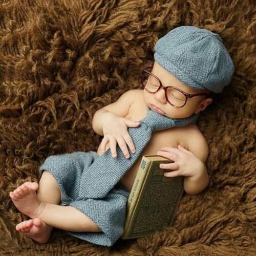 4pcs/set Baby Photography Props Newborn Clothing Set Kids Boy Shorts Long Tie Hat Glasses Suit Infant Costumes Photo Shoot Props