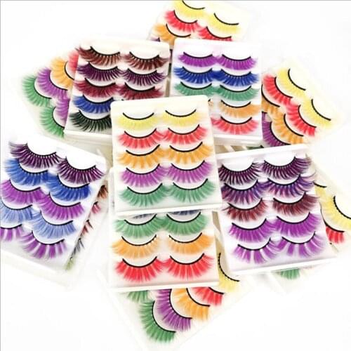 5 Pairs 3D White Mink Lashes Wholesale Natural Long Thick Fluffy Colorful False Eyelashes Lash Extension Supplies Makeup