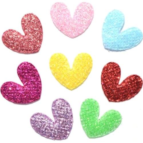 50Pcs 18*22mm Mixed Sweet Glitter Heart Sewing on Felt Fabric Patch Cloth Appliques/Craft Wedding Decor K17