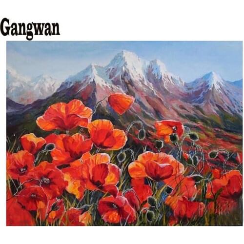 Diamant painting DIY 5D diamond round Diamond Painting Cross Stitch Poppy Flower Mountain Kits Diamonds Embroidery Square Drill