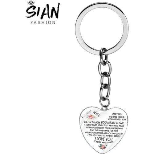 SIAN New Listing To My Wife Keychain I Love You Warm Words Creative Heart Shape Pendant Keyring To My Daughter Family Idea Gifts
