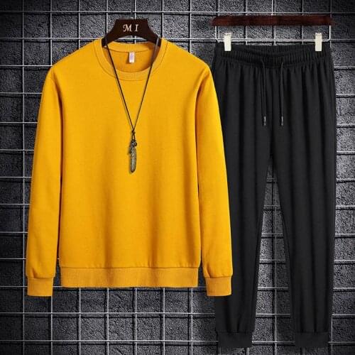 Man Basic Cotton Sweatshirts Sets Early Spring Sweatshirts+ Elastic Waist Pants Casual Suits Street Wear