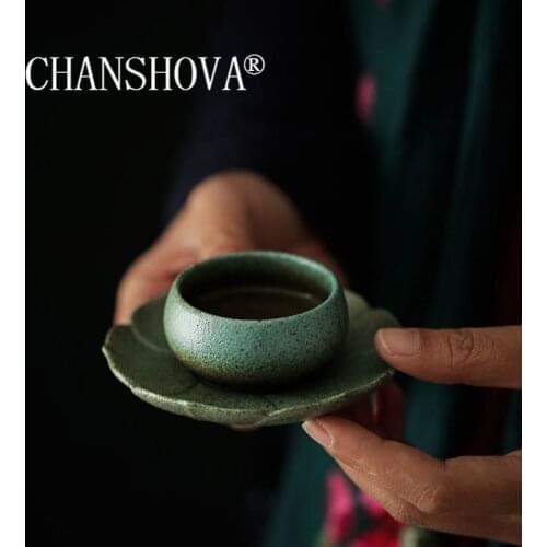 CHANSHOVA 45ml Chinese style Handmade Retro light green Ceramic coffee cup saucer set tea cup saucer set China pottery H465