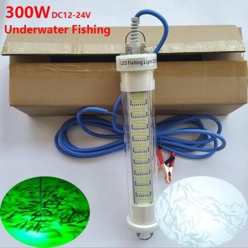 5-10M Cable Blue/White/Green 12V DC 300W LED Fishing Lure Underwater Hard Bait Fishing Jig Bait Crank bait Carp Striped bass