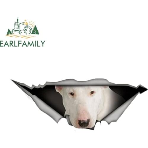 EARLFAMILY 13cm x 4.9cm White Bull Terrier Car Sticker Torn Metal Decal Reflective Stickers Waterproof Car Styling Pet Dog Decal