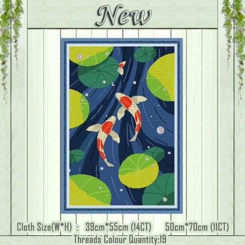 Koi fish Lotus leaf animal Chinese painting counted printed on canvas DMC 14CT 11CT Cross Stitch Needlework Sets Embroidery kits