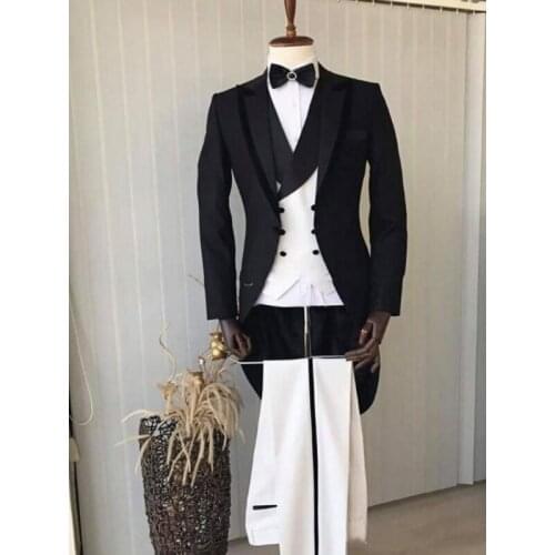Classic One Button Wedding Tuxedos Peaked Lapel Slim Fit Suits For Men Groomsmen Suit Prom Formal (Jacket+Pants+Vest+Bowtie)
