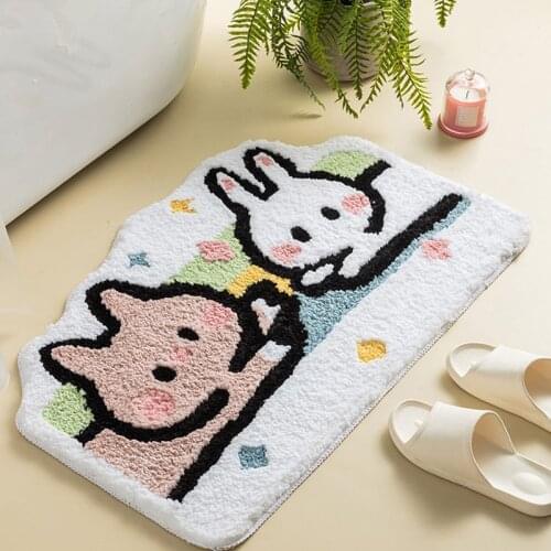 Super Soft Fiber Rabbit Mat Rug Cartoon Carpet Flocking Bath Mat Home Decoration Door Mat Non-slip Absorbent Bathroom Doormat