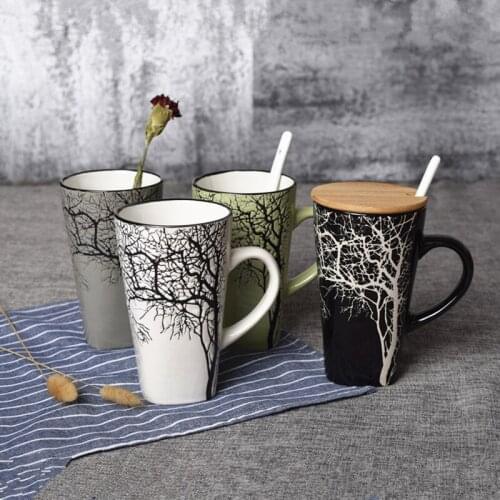 European-style Creative European-style Water Cup Ceramic Black Spoon Office 500ml Large Capacity Milk Cup