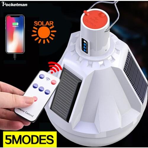 Powerful 300W USB/Solar Charging Lamp Bulb Smart Remote Control Solar Light Night Market Lamp Outdoor Rechargeable Camping Light