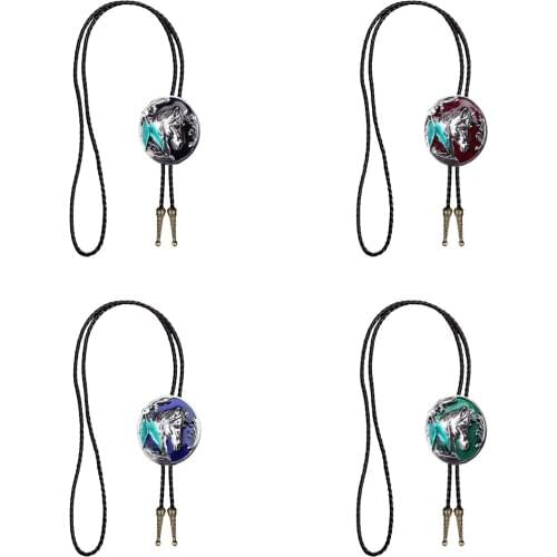 Men Women Bolo Tie Western Cowboy Rodeo PU Leather Necklace Cool Gift