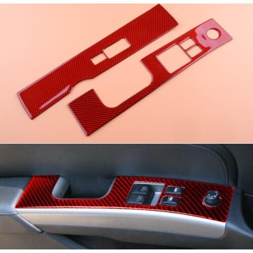 2Pcs Car Red Window Lift Switch Panel Cover Trim Sticker Carbon Fiber LHD Fit for Nissan 350Z 2009 2008 2007 2006 2005 2004 2003
