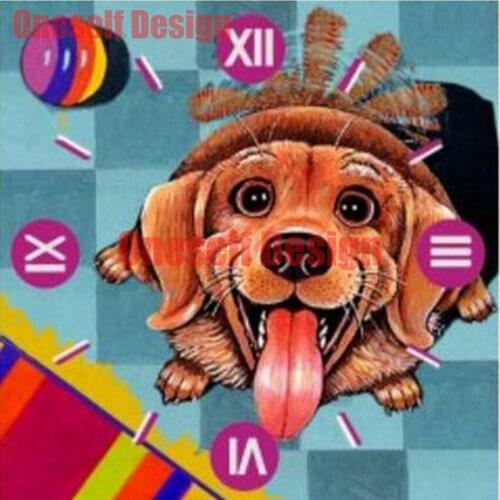 New picture of rhinestones clock dog 5d diamond painting full animal dog clock diy frame decoration home diamond mosaic sale