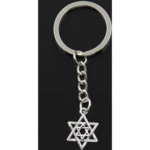 New Fashion Keychain 22x16mm Star Of David Shield Pendants DIY Men Jewelry Car Key Chain Ring Holder Souvenir For Gift
