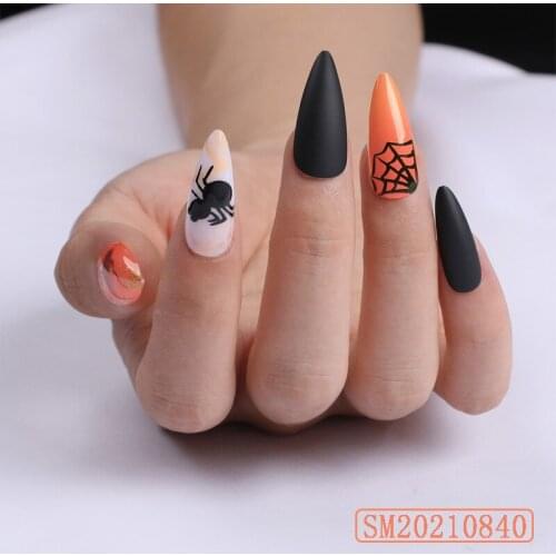 24pcs Spider Web Nail Patch Glue Type Removable Long Paragraph Fashion Manicure Save Time False Nail Patch Fake Nails