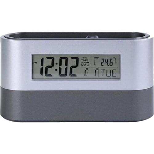 PPYY NEW -Office Desktop Storage Pen Holder Tools Name Card Container With Digital Alarm Clock Timer Calendar Temperature Ther