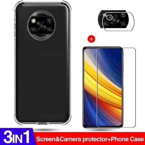 Shockproof phone covers for poco x3 pro nfc cases tempered glass pocox3 pro poko little x 3 3pro camera protection silicon cover