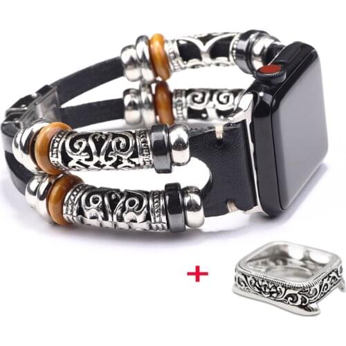 PU Leather Watch Band Metal shell for Apple Watch Series 5/4