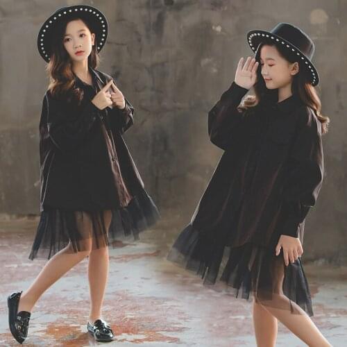 Elegant teenager girls mesh dress big kids long sleeve spring fall dresses childrens clothing