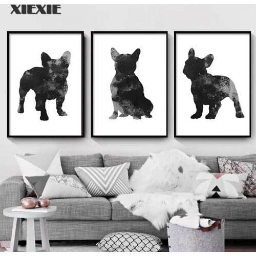 Modern Nordic Simple Animals Black French Bulldog Mosaic Pattern Canvas Painting Print Posters for Kids' Room Decor Unframed