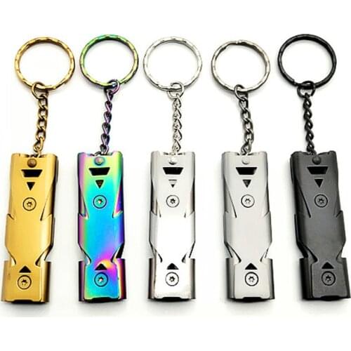 Outdoor EDC Survival Whistle High Decibel Double Pipe Whistle Stainless Steel Alloy Keychain Cheerleading Emergency Multi Tool