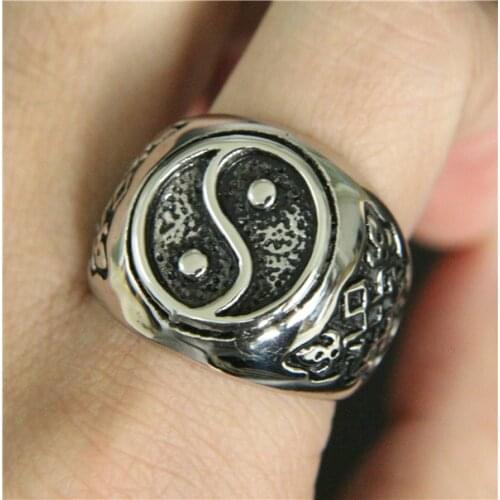 Band Party Chinese Taiji-Bagua Ring 316L Stainless Steel Mens Ring Cool Punk Style Fashion Ring